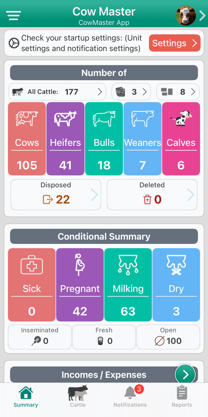 CowMaster herd management application screen
